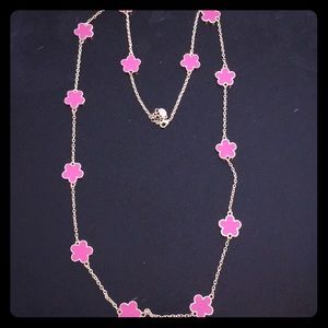 Fornash Long Gold and Pink Flower Necklace